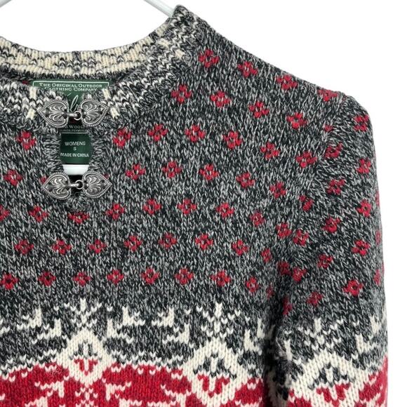 Woolrich Fair Isle Sweater Red Gray Wool Blend Metal Frog Closure Women's Small - Picture 3 of 7